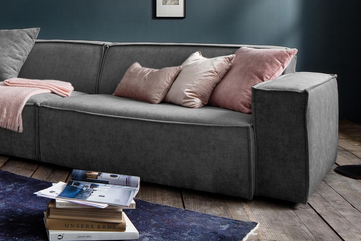 RIESENSOFA SAMU Grau Webstoff - Dunkelgrau/Schwarz, Textil (418/72/106cm) - KAWOLA