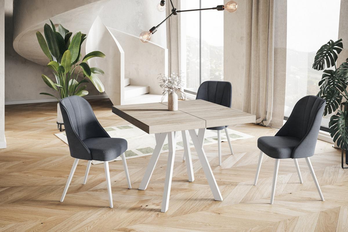 QUADRATISCHER Esstisch ausziehbar – Moderner Wohnzimmertisch und Küchentisch – Tisch mit Holzbeinen, Durchmesser 120 - 220 cm - Farbe Sonoma - Braun/Weiß, Holzwerkstoff (120/120/77cm) - Alpi-Möbel