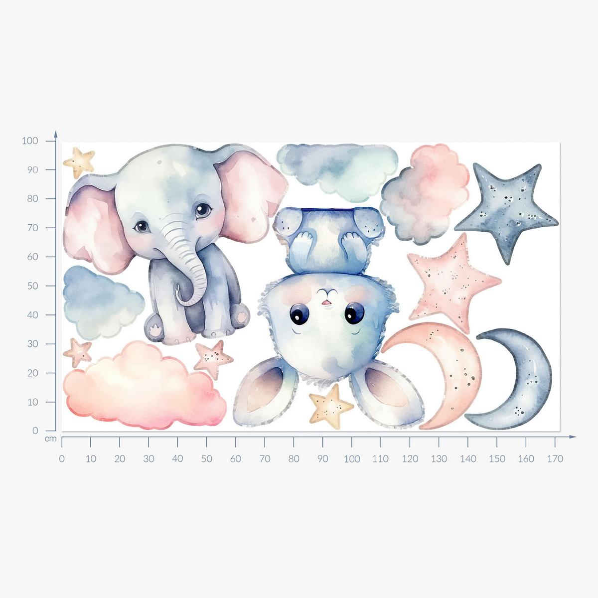 WANDAUFKLEBER 100x172cm - Pastellfarbene Tiere - Multicolor, Kunststoff (100/172/0.1cm) - Wallfluent
