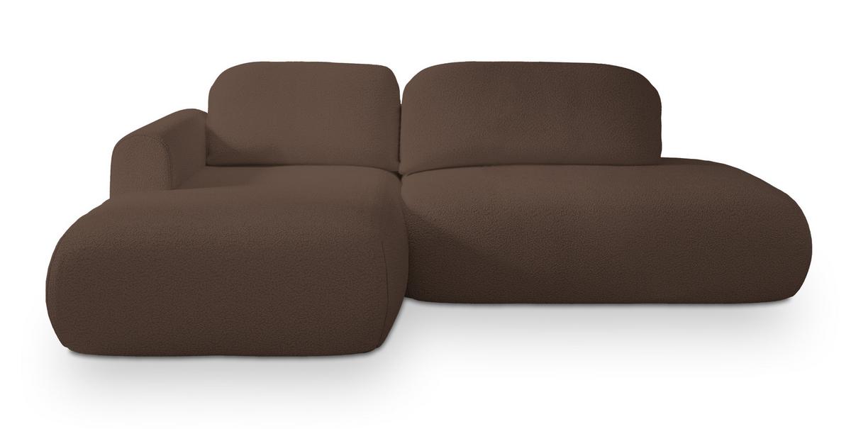 ECKSOFA NUVIRA L-S Braun Boucle-Stoff mit Schlaffunktion - Braun, Holz (279/158cm) - MASSENO
