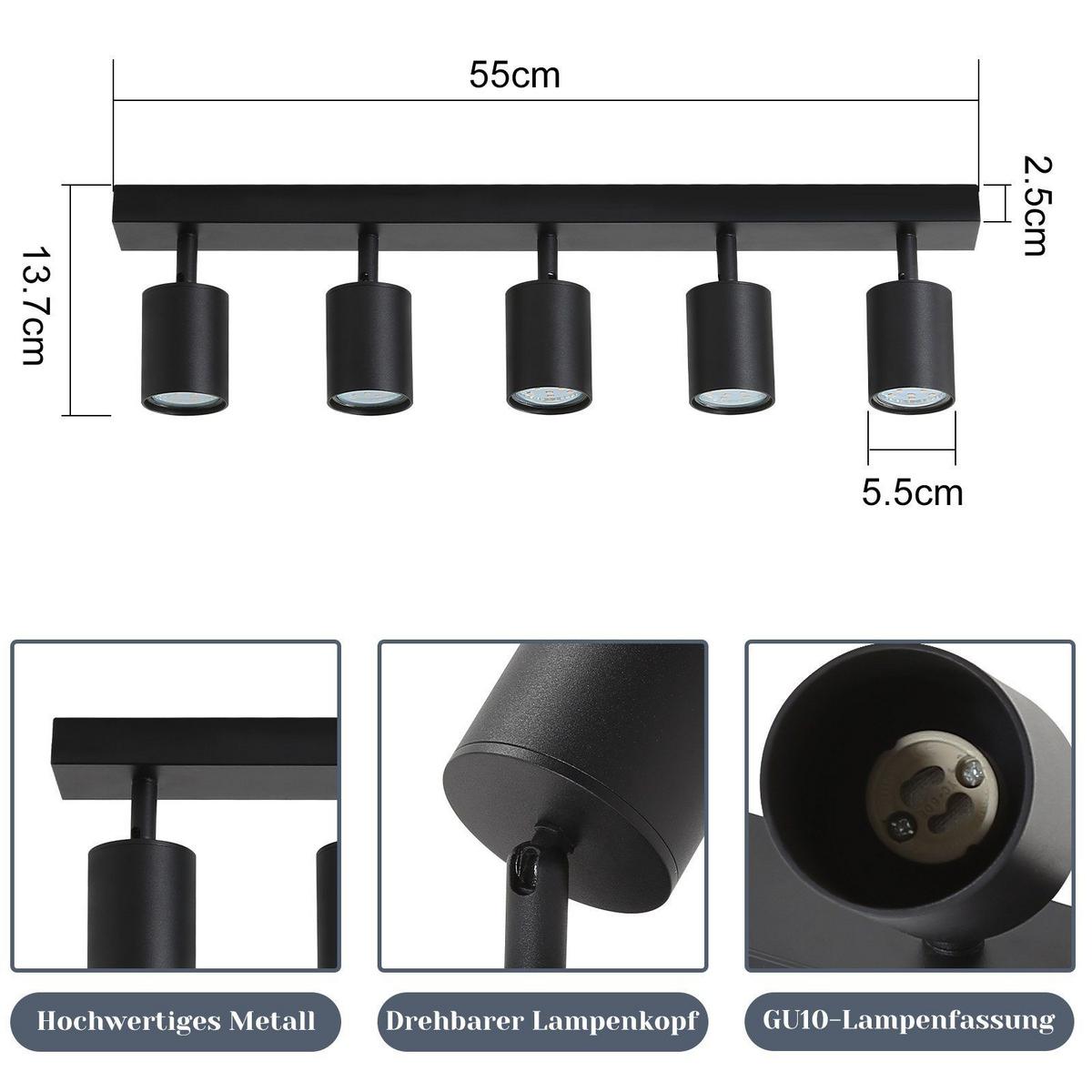 DECKENSTRAHLER Hyuga 59/9.5/6.5cm - Schwarz, Metall (59/9.5/6.5cm) - ZMH