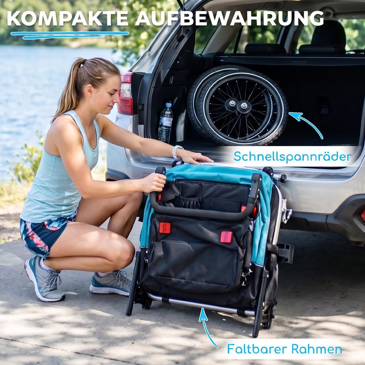 KINDERFAHRRADANHÄNGER Stahl Oxford Gewebe Blau - Blau, Metall (82/102/155cm) - AIYAPLAY