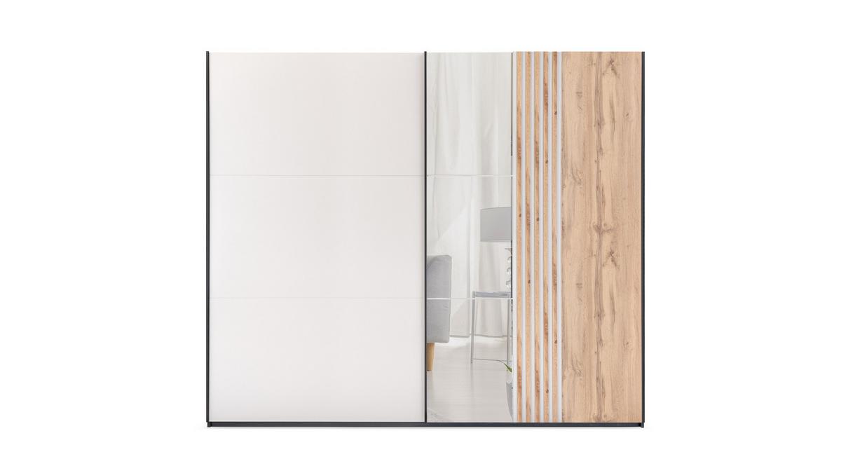 SCHWEBETÜRENSCHRANK BARD 250/215/65 cm 2-türig mit Spiegel Schwarz - Kaschmir/Schwarz, Holzwerkstoff (250/215/65cm) - MASSENO