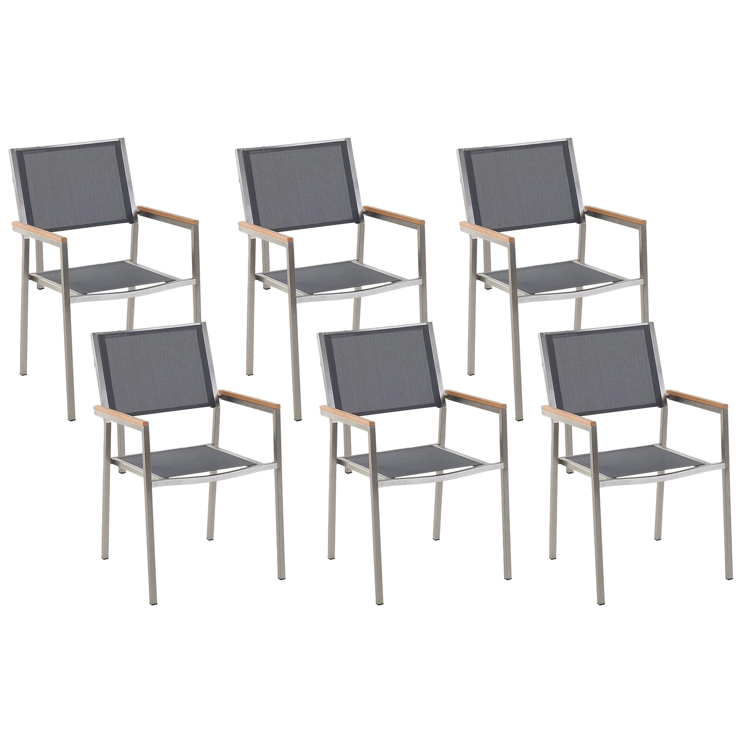 GARTENSTUHL 6er-Set grau Edelstahl Grosseto - Hellbraun/Silberfarben, Metall (55/87/58cm) - Beliani
