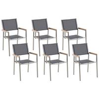 GARTENSTUHL 6er-Set grau Edelstahl Grosseto - Hellbraun/Silberfarben, Metall (55/87/58cm) - Beliani
