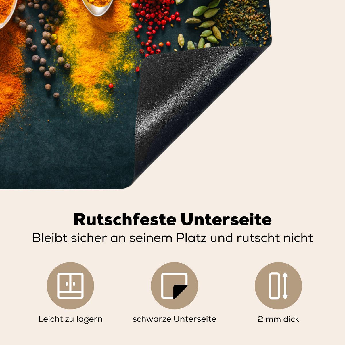 HERDABDECKPLATTE Kräuter - Gewürze - Löffel Herdabdeckung Induktionsfeld 65x52 cm - Multicolor, Kunststoff (65/52/0.2cm) - MuchoWow