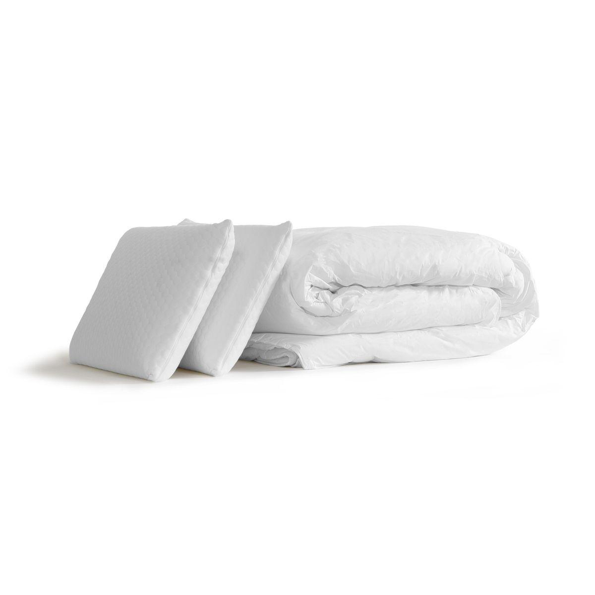BETT Actiflex soft Taschenfederkern 140 x 200 cm h2 - Kit Bettgestell Weiß - Mit Kissen und Bettdecke - Beige/Weiß, Karton/Holz (140/200cm) - ACTISOM