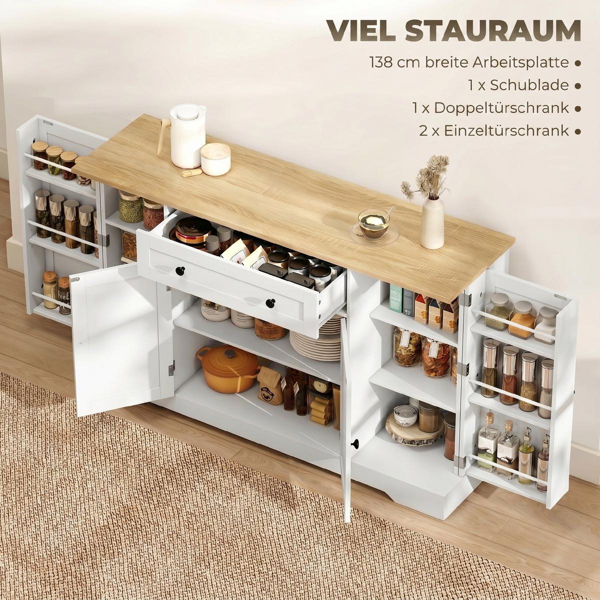 SIDEBOARD Spanplatte MDF Weiß - Schwarz/Weiß, Holzwerkstoff/Metall (40/83.5/138cm) - HOMCOM