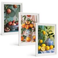 BILDER SET 3er Set - 40x60 cm Weißer Rahmen - Granatäpfel, Pfirsiche, Zitronen - Weiß, Kunststoff (40/60cm) - TULUP