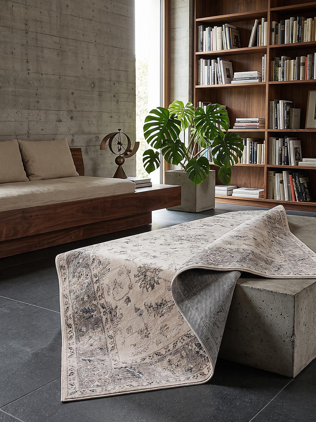 TEPPICH Kurzflor, waschbar, mit floralen Ornamenten, aus Polyester, VERNANTE in Beige-Grau, 240 x 340 cm - Beige, Textil (240/340cm) - KADIMA DESIGN