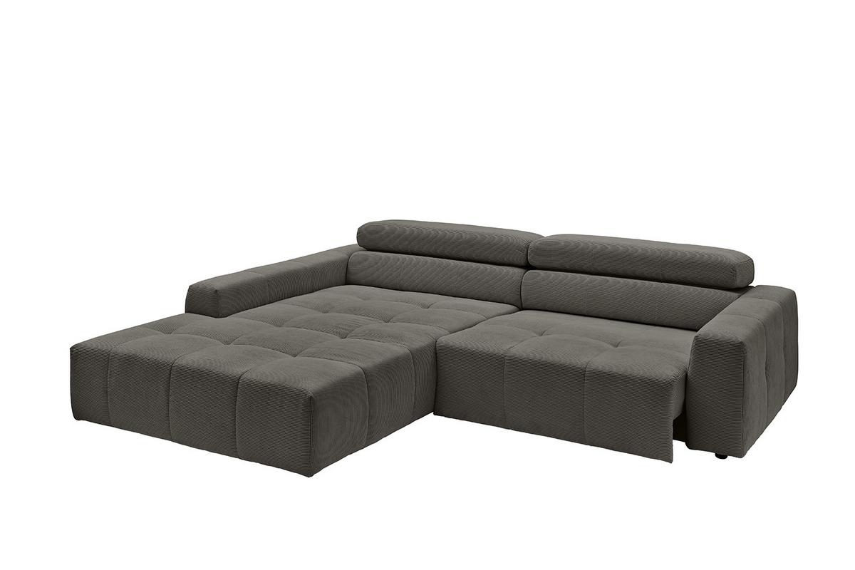 ECKSOFA MIT MOTORISCHEM SITZVORZUG RENO Anthrazit Cord Relaxfunktion - Anthrazit/Schwarz, Kunststoff/Textil (258/217cm) - KAWOLA