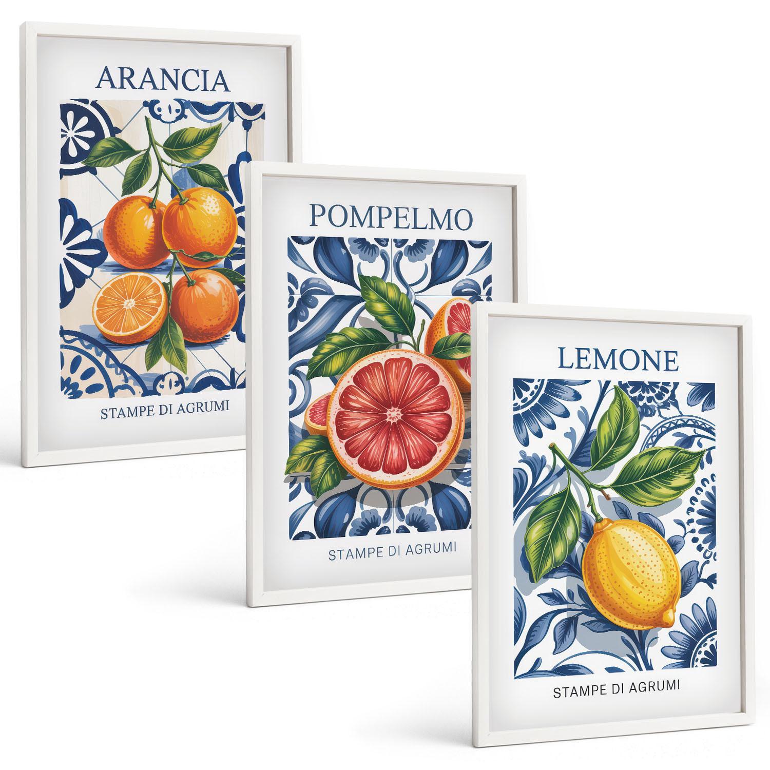 BILDER SET 3er Set - 40x60 cm Weißer Rahmen - Italienische Zitrus-Modeplakate - Weiß, Kunststoff (40/60cm) - TULUP