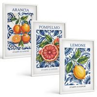 BILDER SET 3er Set - 40x60 cm Weißer Rahmen - Italienische Zitrus-Modeplakate - Weiß, Kunststoff (40/60cm) - TULUP