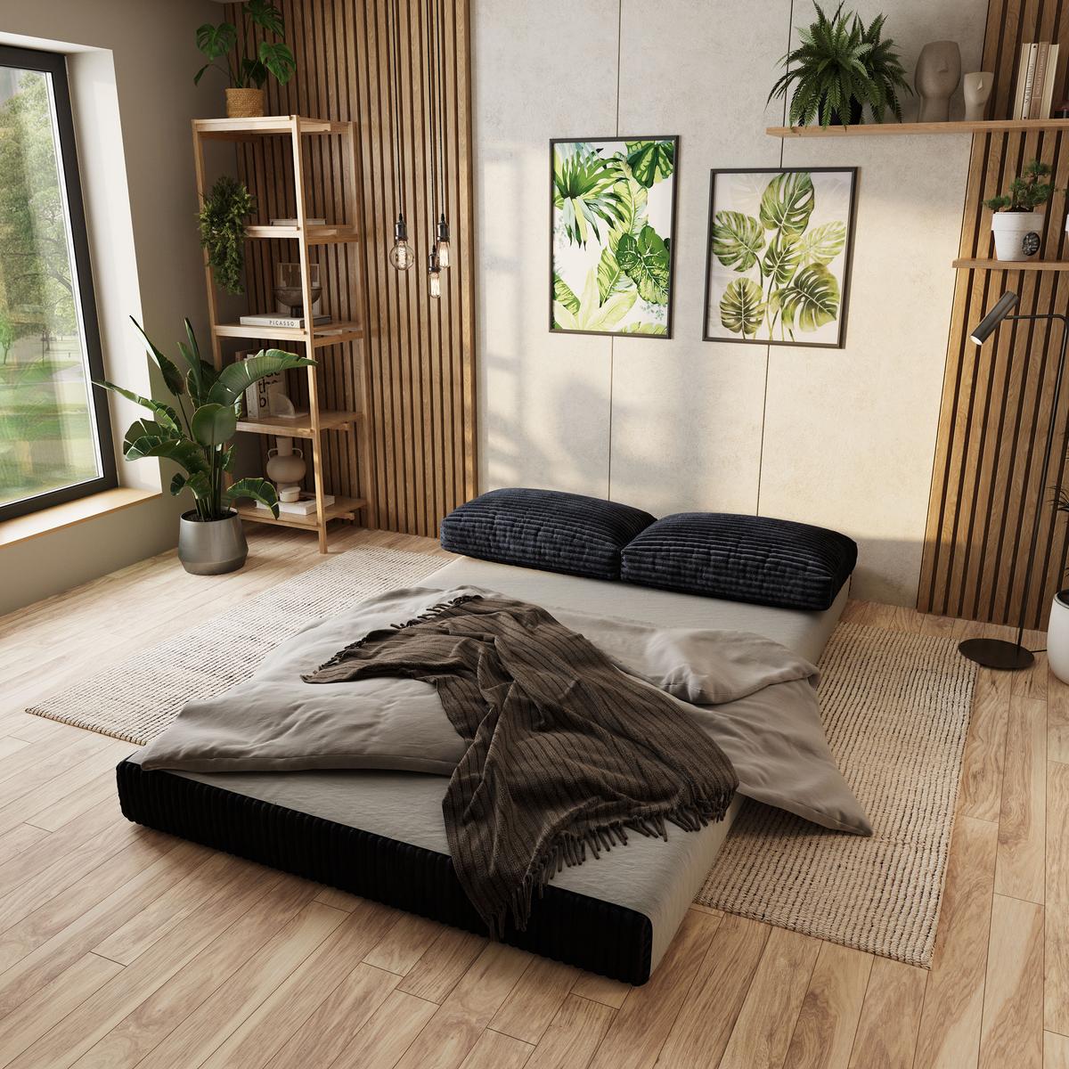 ECKSOFA ANKO modulares Boneless Sofa mit Schlaffunktion Schwarz Cordstoff - Schwarz, Textil (270/160cm) - MASSENO