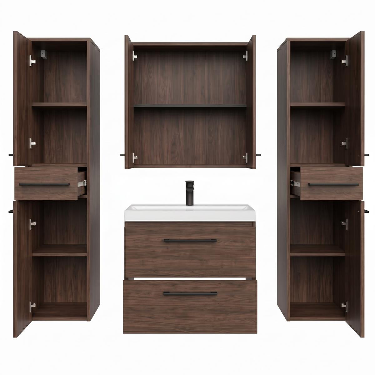 BADMÖBEL-SET Florence 5 Teile Walnuss Braun - 60 x 35 x 51 cm - Eichefarben, Holz (60/51/35cm) - Badplaats