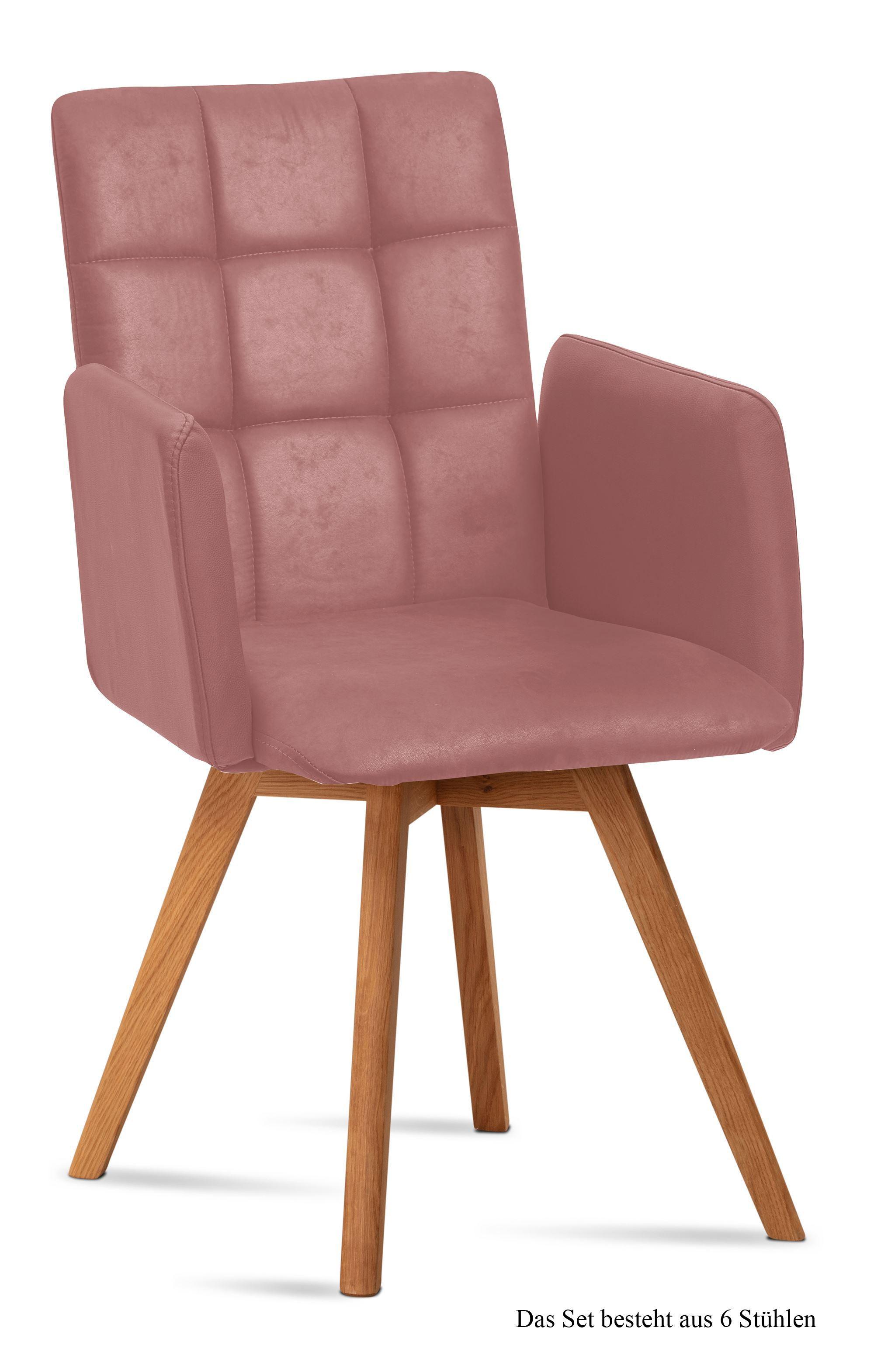 ARMLEHNSTUHL (6er-Set) Dione 52x91x60 Eiche geölt/Rosewood - Eichefarben/Dunkelrosa, Kunststoff (60/91/52cm) - 58aufmkessel