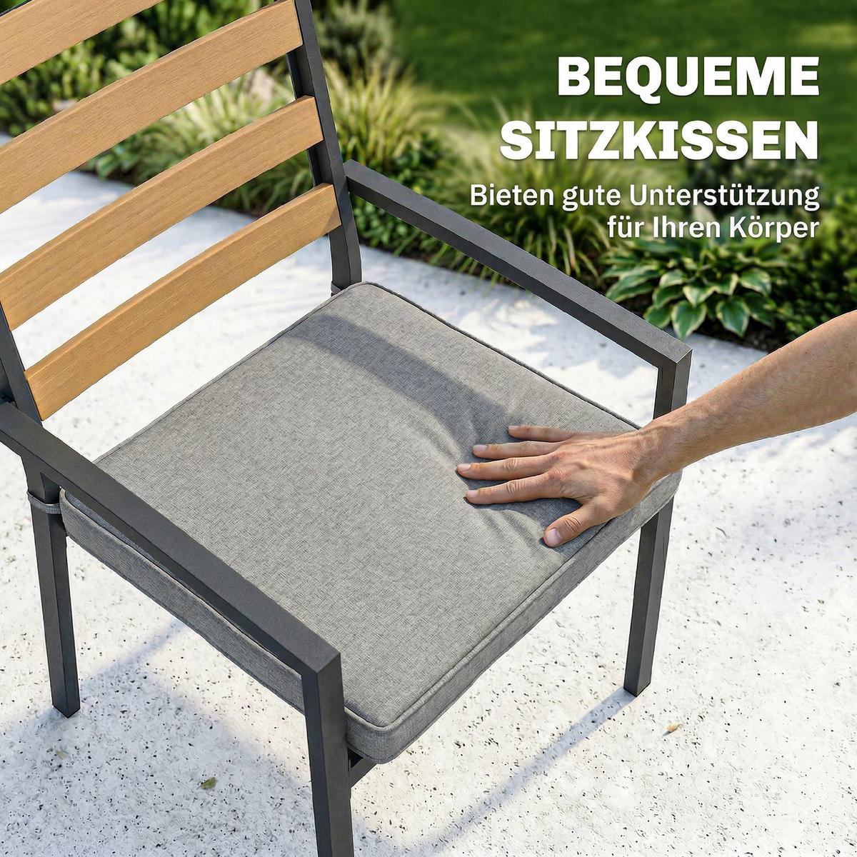 GARTENGARNITUR 7ER-SET aus Verzinktem Stahl Naturholz - Dunkelgrau/Hellgrau, Textil/Metall - Outsunny