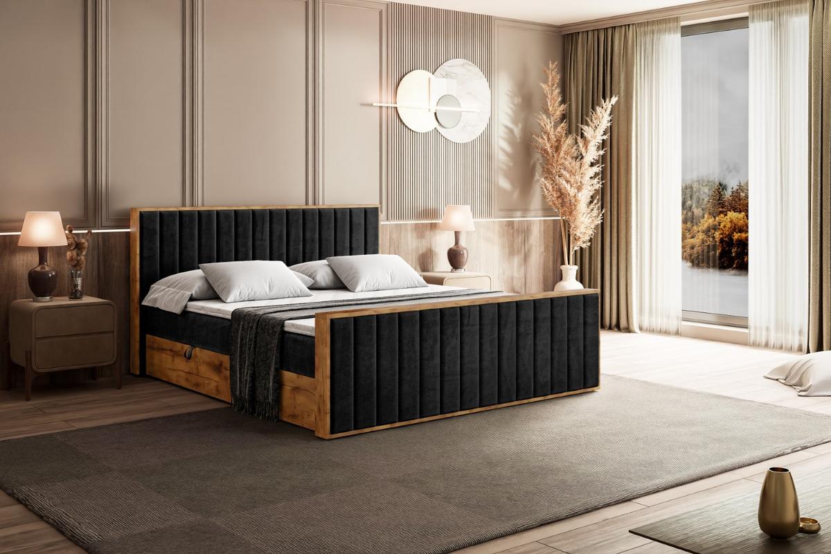 BOXBETT mit Matratze H3 und Lattenrost - LOLLI4-Z - 120x200 - Schwarz Casablanca - Schwarz, Holzwerkstoff (120/200cm) - ALTDECOR