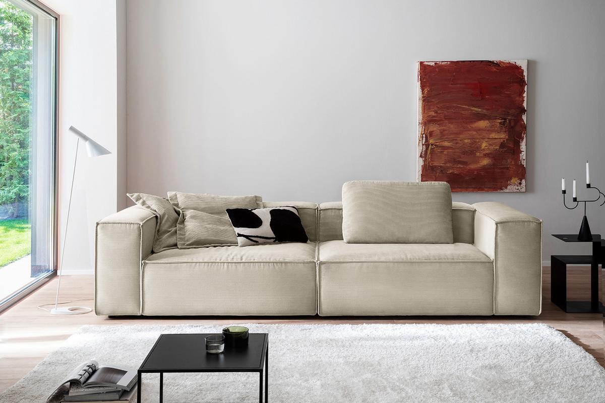 SOFA CARMO Weiß Cord - Schwarz/Weiß, Kunststoff/Textil (306/68/118cm) - KAWOLA