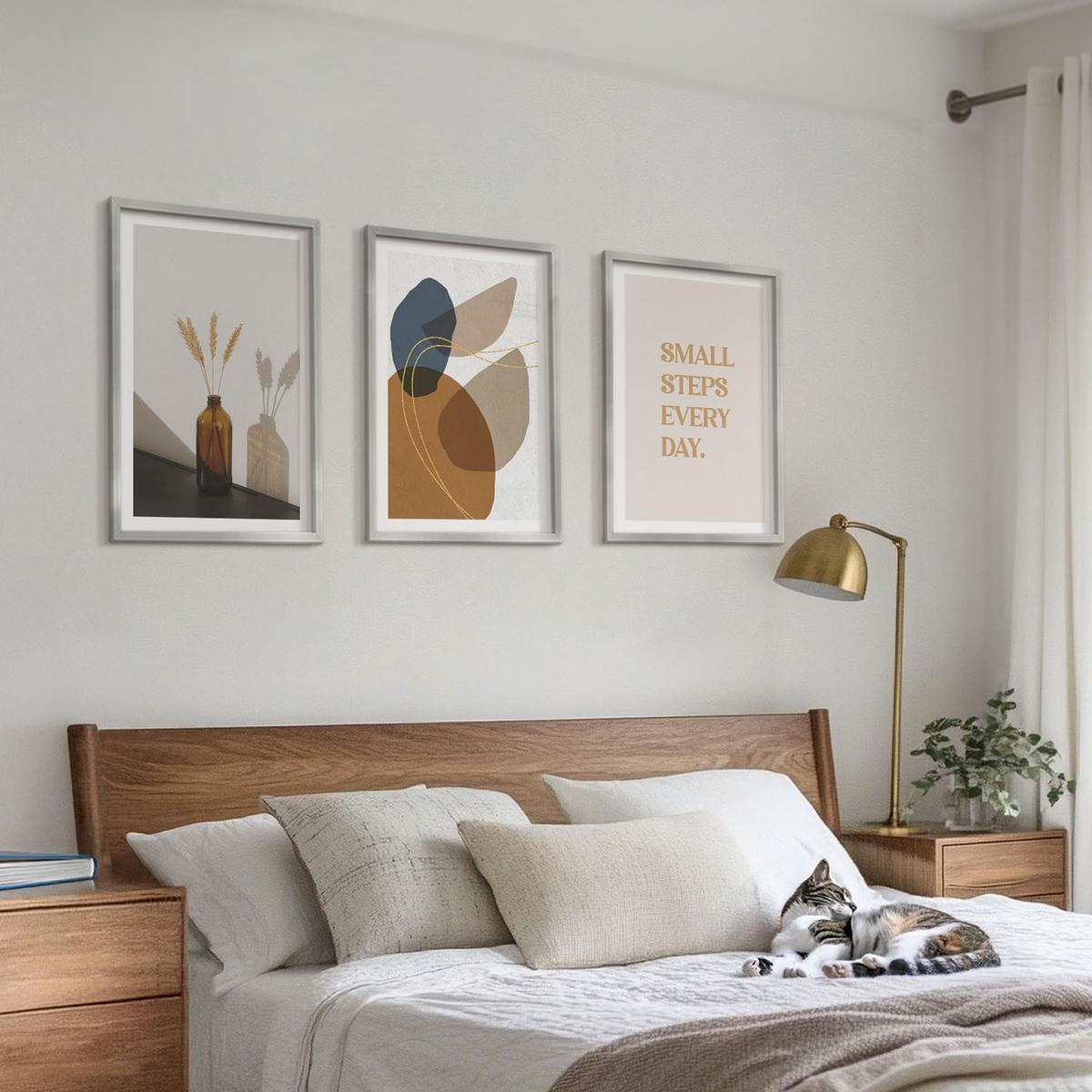 BILDER SET 3er Set - 40x60 cm Silberner Rahmen - Set abstrakter Formen - Silberfarben, Kunststoff (40/60cm) - TULUP