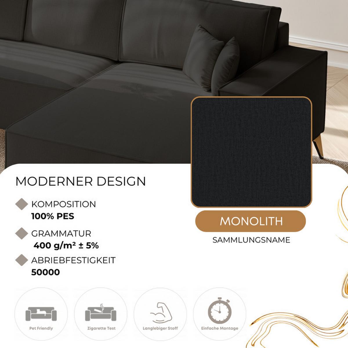 ECKSOFA OTIS Links, mit Schlaffunktion und Bettkasten, Anthrazit - Anthrazit, Textil/Metall (294/185cm) - Idohome