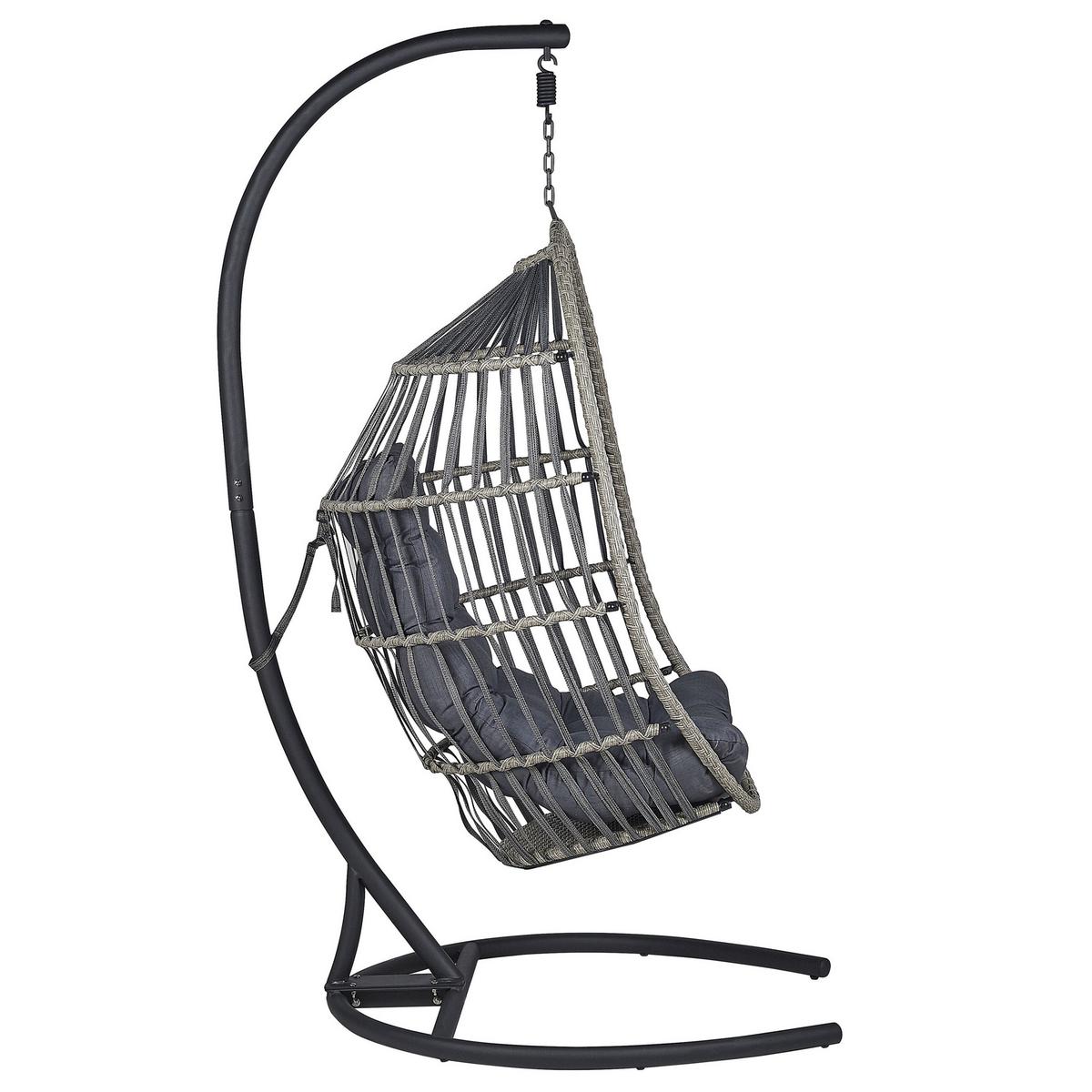 HÄNGESESSEL mit Gestell PE Rattan dunkelgrau 105 cm Sesia - Dunkelbraun, Textil (105/198/105cm) - Beliani