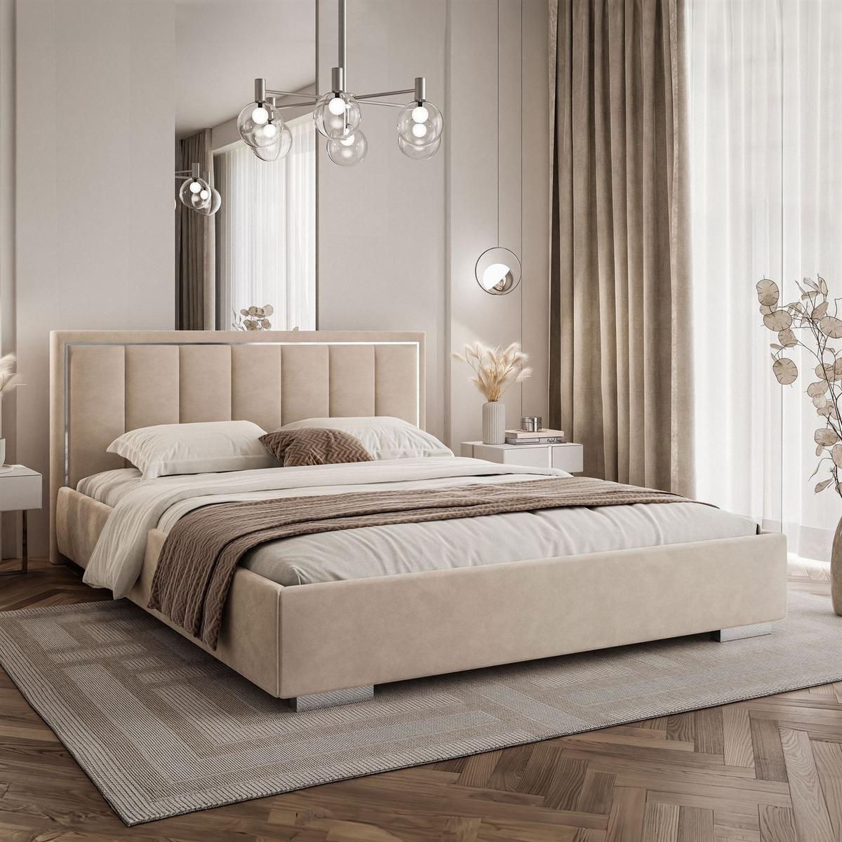 POLSTERBETT AURELIA SILVER mit Stauraum und Metallrahmen 120x200 Jasmine 22 - Creme, Textil (120/200cm) - Lookway