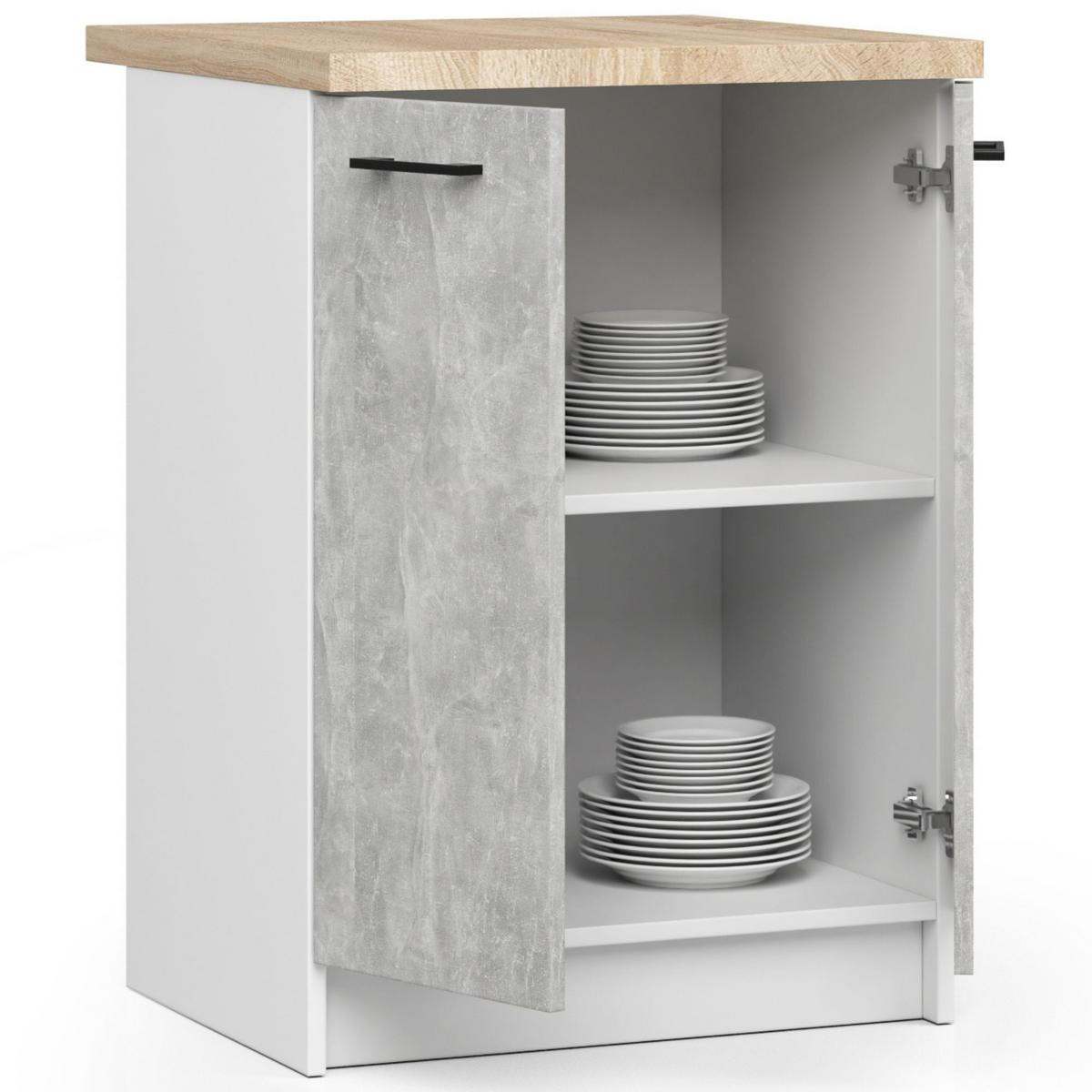 UNTERSCHRANK Weiß, Beton 85/60/46 - Hellgrau/Weiß, Holzwerkstoff (60/85/46cm) - RAUMHIRSCH FURNITURE