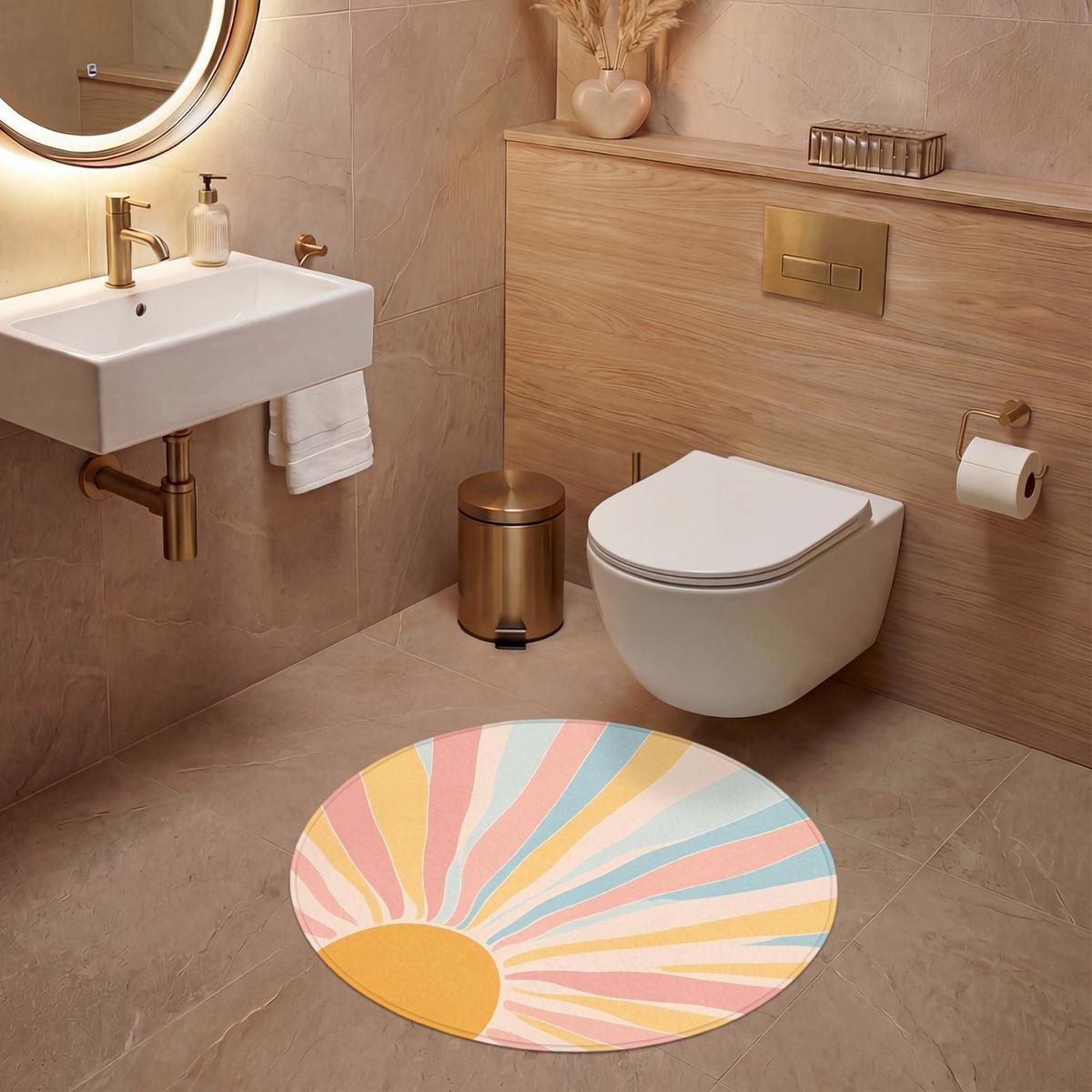 WC-VORLEGER Illustration - Sonne - Pastellfarben Toilettenteppich 70x70 cm - Pastellblau, Textil (70/1cm) - OnlyWow