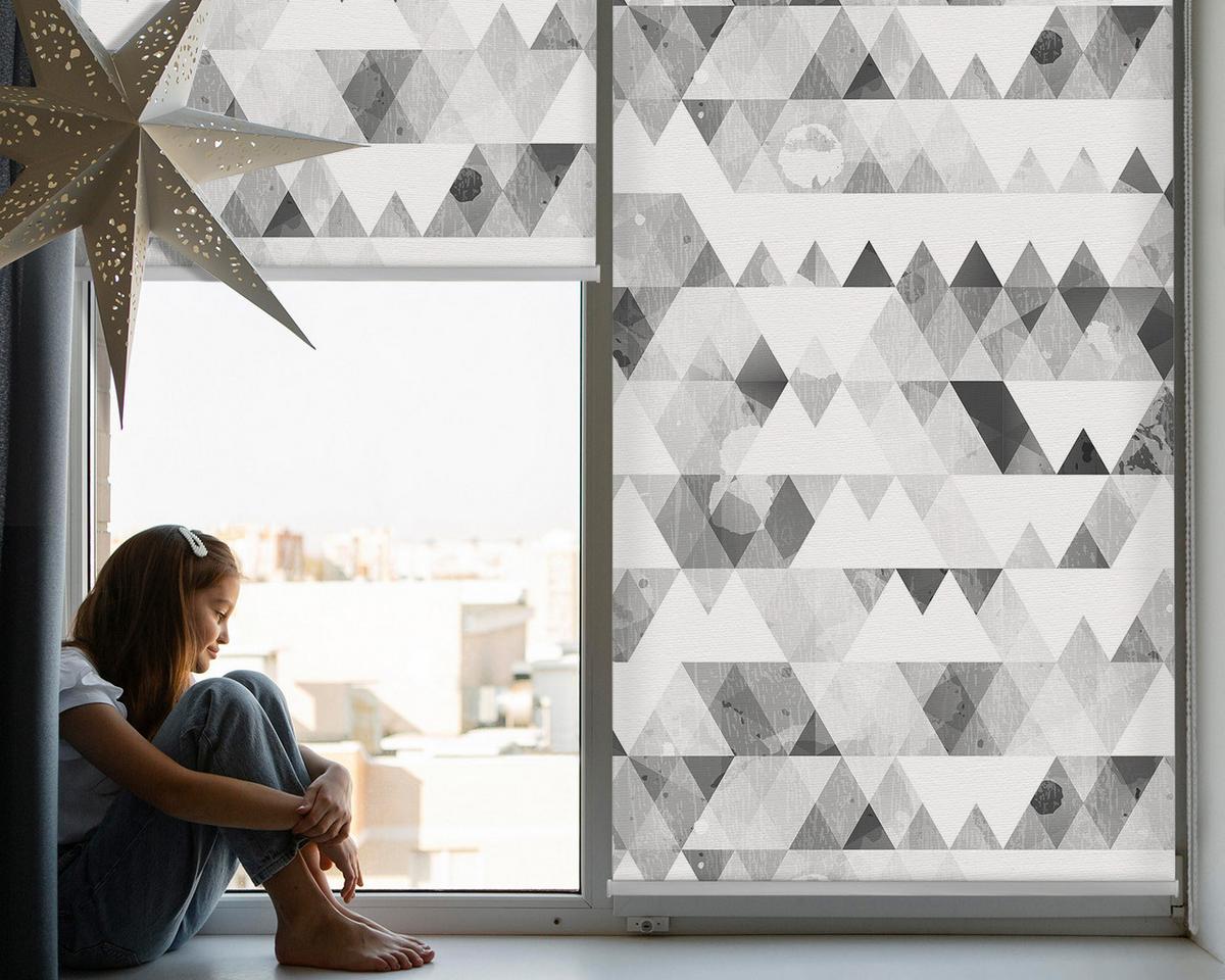 INNENROLLO - Fensterrollo - Rollo - 130x140 cm - Graues Dreiecksmuster - Grau, Kunststoff (130/140/0.5cm) - TULUP