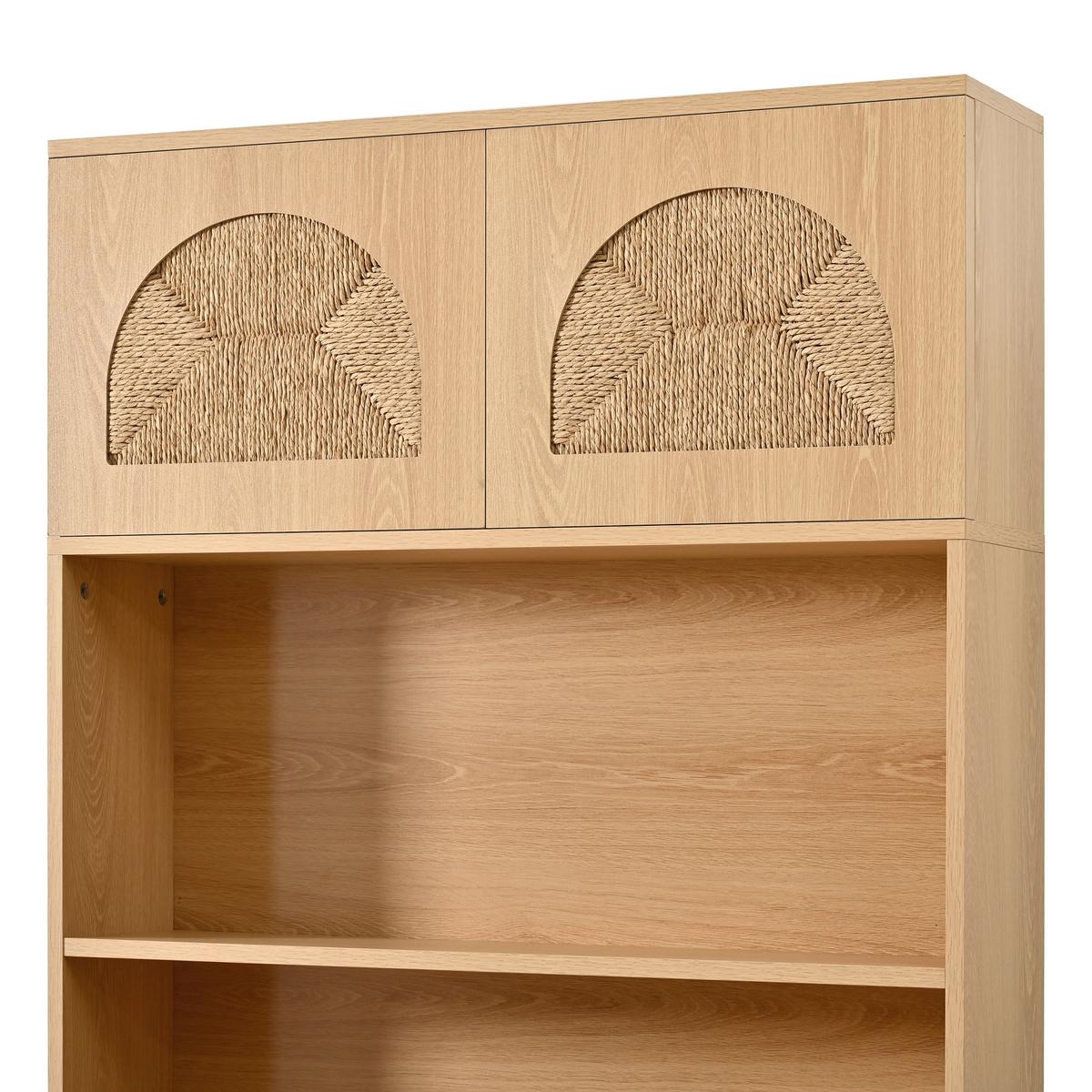KÜCHENSCHRANK Hochschrank Natur mit Geflecht-Türen & offenen Fächern 80x180cm - Naturfarben, Holzwerkstoff (80/180/40cm) - Urban Meuble
