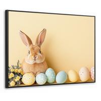 LEINWAND Bilder mit Rahmen - Eier - Kaninchen - Pastellfarbtöne - 70x50 - Hellgelb, Textil (70/50cm) - MuchoWow