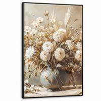 LEINWAND Bilder mit Rahmen - Blumen - Vase - Stilleben - Beige - 100x150 - Creme, Textil (100/150cm) - MuchoWow