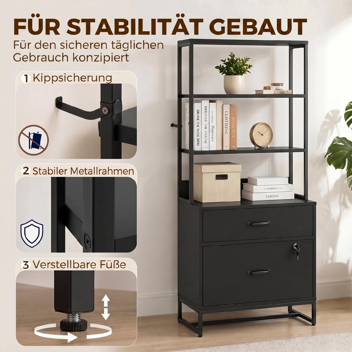 AKTENSCHRANK Spanplatte Metall Schwarz - Schwarz, Holzwerkstoff/Metall (40/157/70cm) - HOMCOM