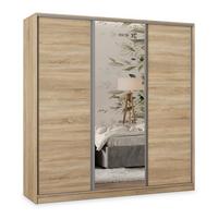 SCHWEBETÜRENSCHRANK TARI 180/205/58 cm 3-türig mit Spiegel und Schubladen Sonoma Eiche - Silberfarben/Sonoma Eiche, Holzwerkstoff (180/205/58cm) - MASSENO