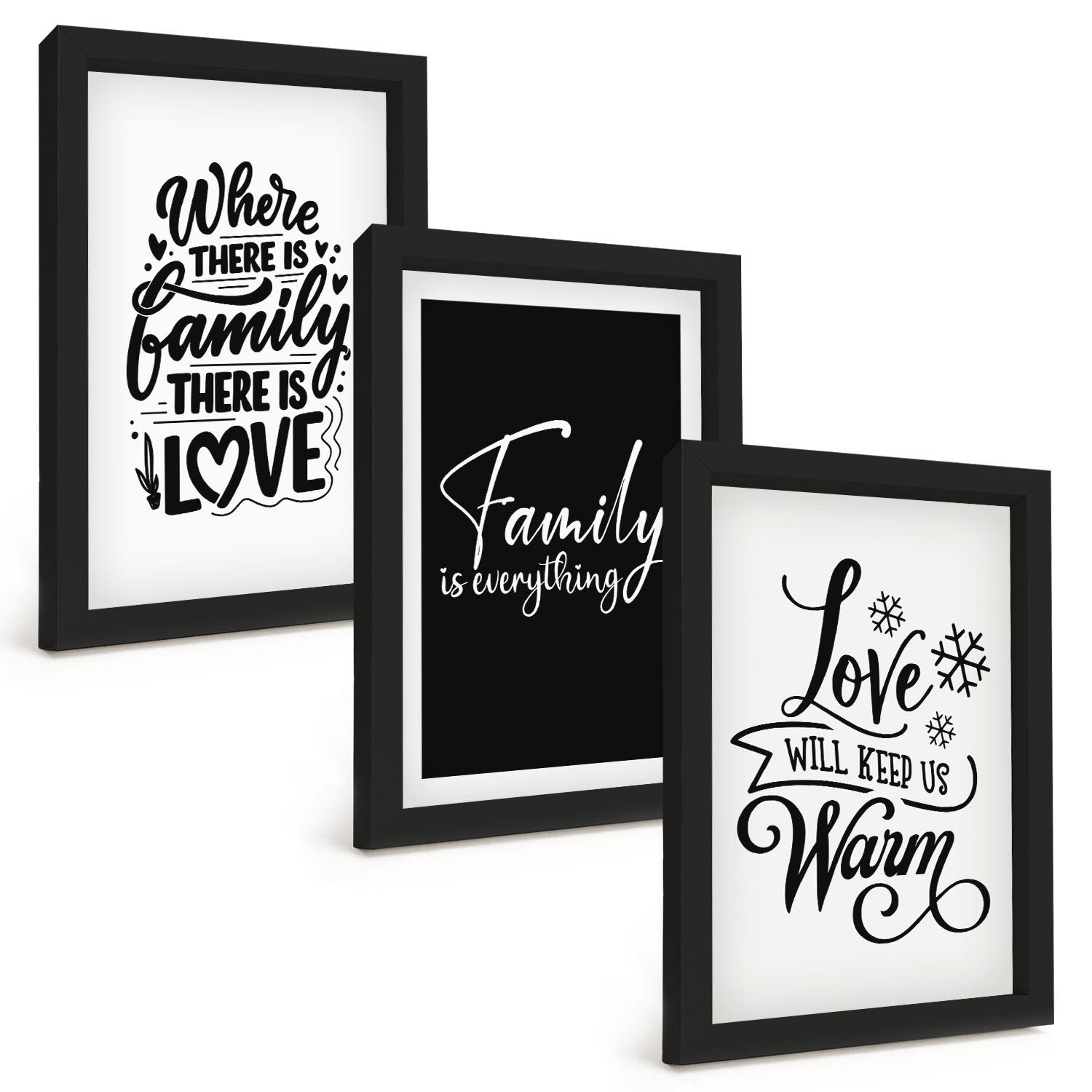 BILDER SET 3er Set - 20x30 cm Schwarzer Rahmen - Familie, Liebe, Wärme, Zuhause - Schwarz, Kunststoff (20/30cm) - TULUP