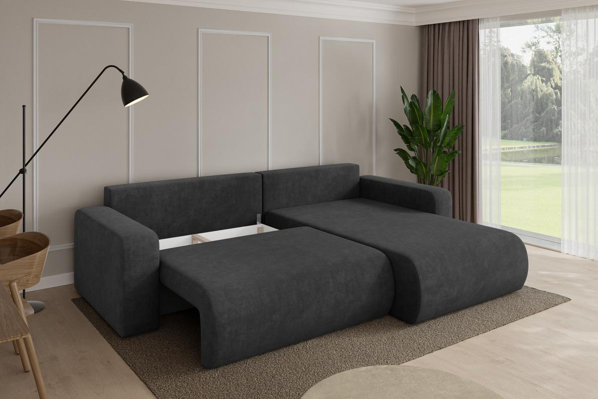ECKSOFA mit Schlaffunktion Ottomane Rechts BERY-L 276x193x88 Dunkelgrau Velours - Anthrazit/Schwarz, Holzwerkstoff/Kunststoff (276/193cm) - ALTDECOR