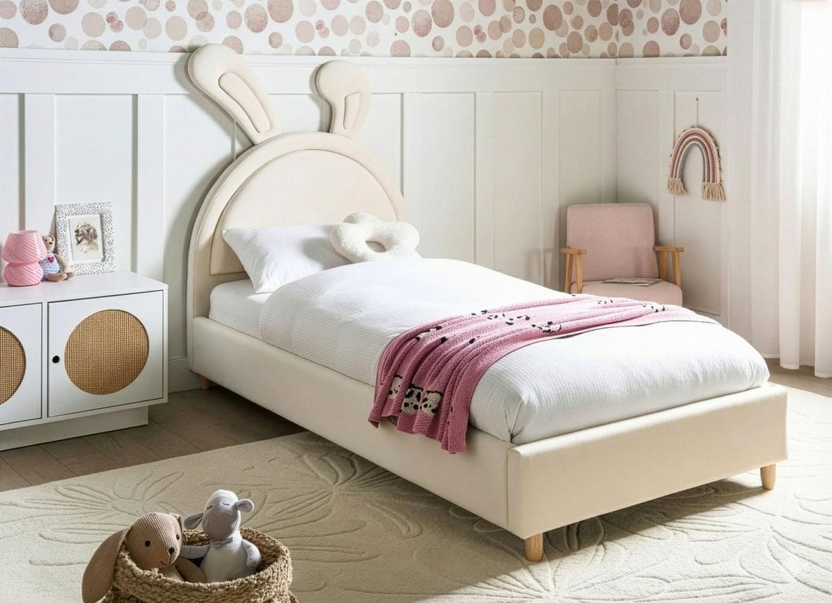 KINDERBETT Kaninchen Samtstoff 90/200 cm Beige Lallias - Beige, Textil (90/200cm) - Beliani
