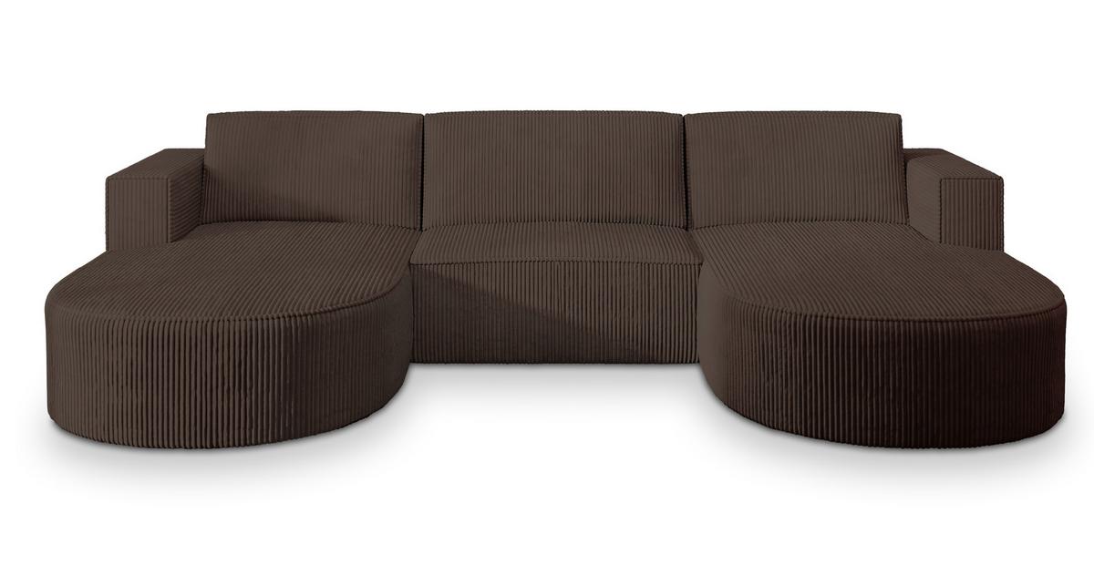 WOHNLANDSCHAFT VEZZO P Braun Kordstoff mit Schlaffunktion - Braun/Grau, Holz/Kunststoff (347/85/174cm) - MASSENO