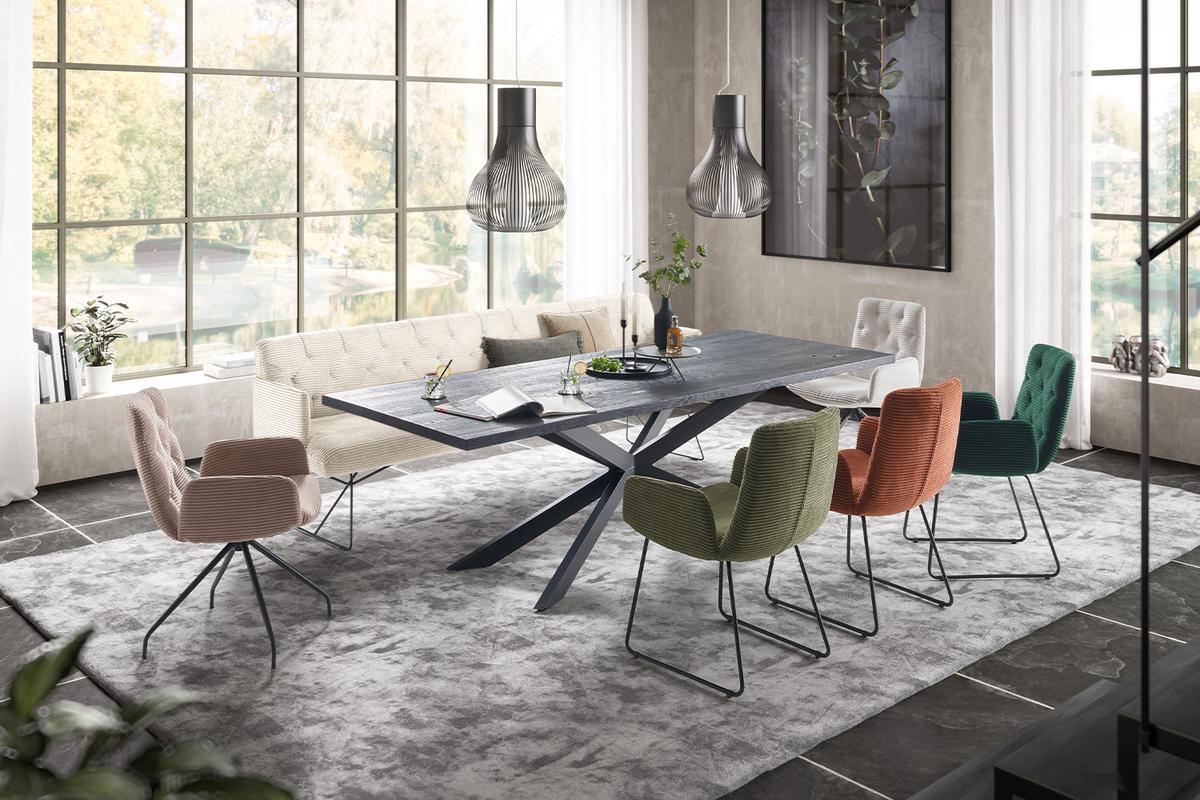 ESSZIMMERBANK CHARME Cremeweiß Cord - Creme, Textil (246/85/69cm) - KAWOLA