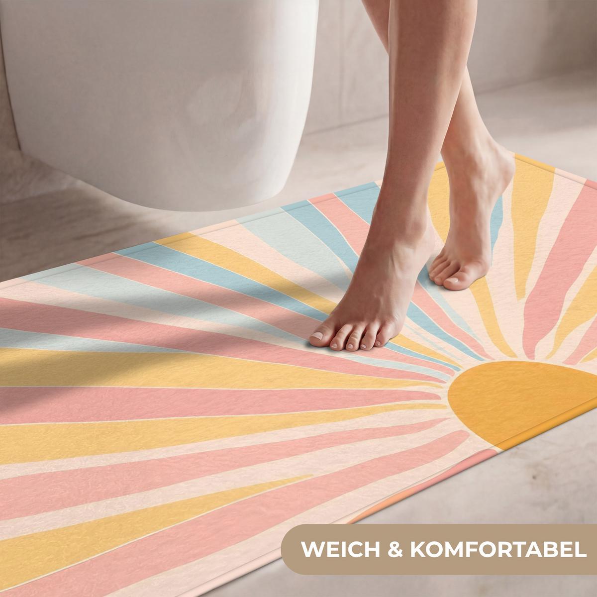 WC-VORLEGER Illustration - Sonne - Pastellfarben WC Teppich 120x60 cm - Pastellblau, Textil (120/1cm) - OnlyWow