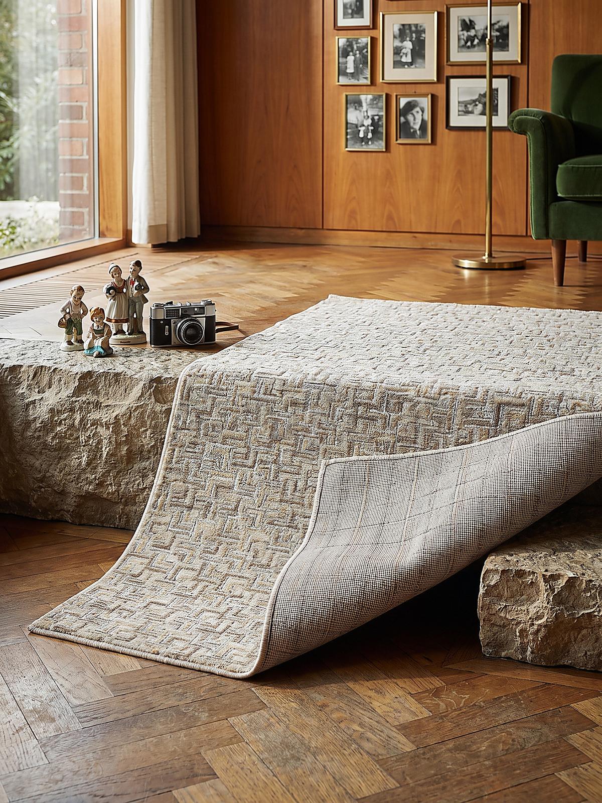 TEPPICH Kurzflor, mit Fransen, EWENNY, in Natur, Mosaik, 200 x 300 cm - Beige, Textil (200/300cm) - KADIMA DESIGN