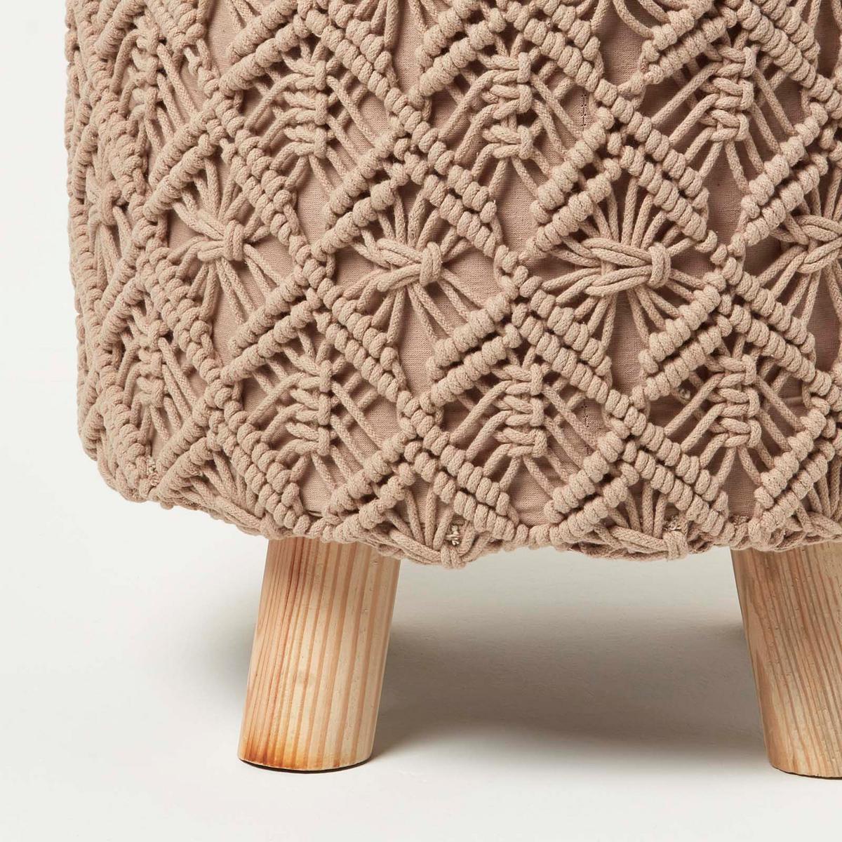 MAKRAMEE-HOCKER mit Stauraum Indy braun, 41/41/43 cm - Hellbraun, Textil (41/43/41cm) - Homescapes