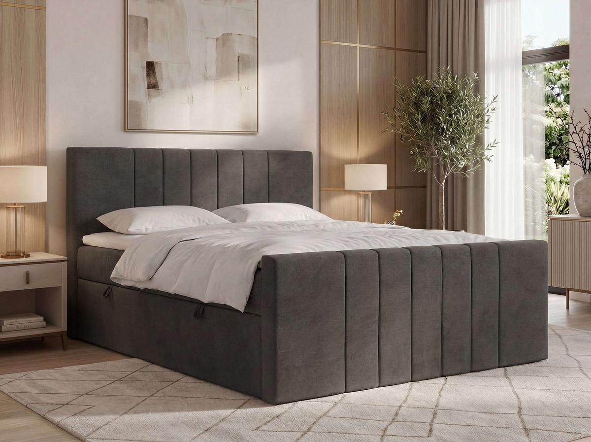 BOXBETT INERO DUO 200/200 - Dunkelgrau Velvet - Topper Visco - H3 - Dunkelgrau/Schwarz, Kunststoff/Textil (200/200cm) - MKS