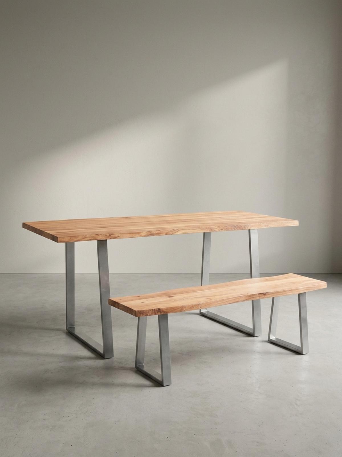 ESSTISCH Massivholz Baumkante Metallgestell Handgefertigt TARN, Goldbraun-Chrom 200x100x76 cm - Chromfarben/Braun, Holz/Metall (100/200/76cm) - KADIMA DESIGN
