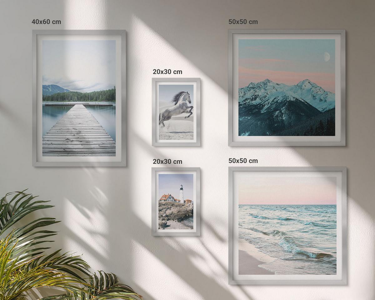 BILDER SET 5er Set - 50x50 cm & 20x30 cm & 40x60 cm Silberner Rahmen - Landschaften europäischer Städte - Silberfarben, Kunststoff (40/60cm) - TULUP