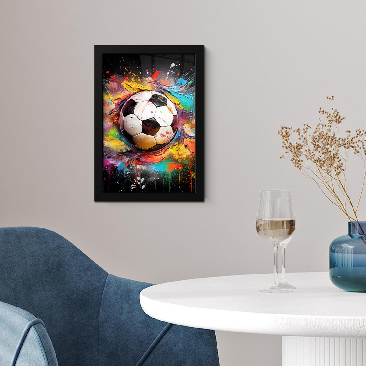 POSTER MIT RAHMEN Fußball - Farbe - Farben - Schwarz - Weiß Poster 20x30 cm - Weiß, Papier (20/30cm) - MuchoWow