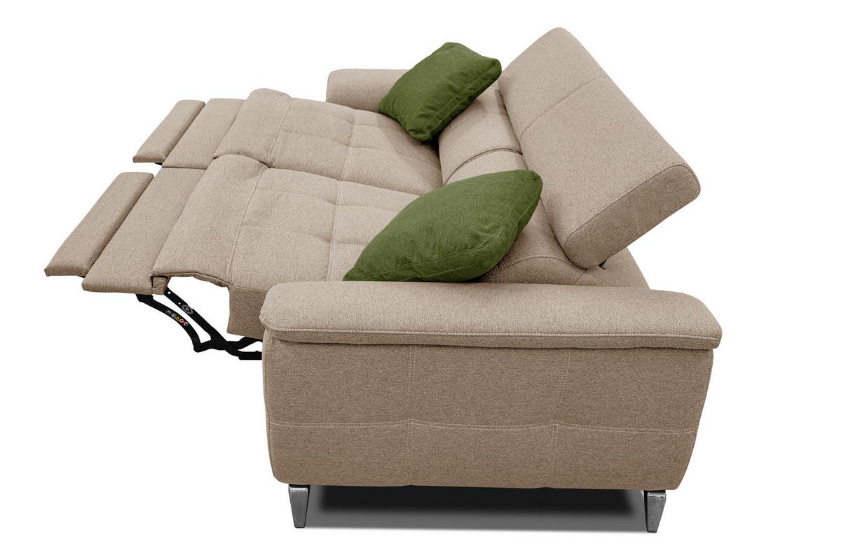 SOFA PLAUEN 3-Sitzer mit 2 Relaxfunktionen, beige - Beige/Silberfarben, Holzwerkstoff/Textil (214/83/105cm) - Wozimo