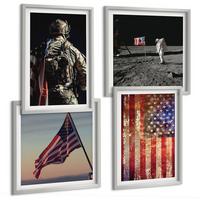 BILDER SET 4er Set - 50x50 cm & 40x60 cm Silberner Rahmen - Amerikanische Symbole, USA-Flagge - Silberfarben, Kunststoff (50/50cm) - TULUP
