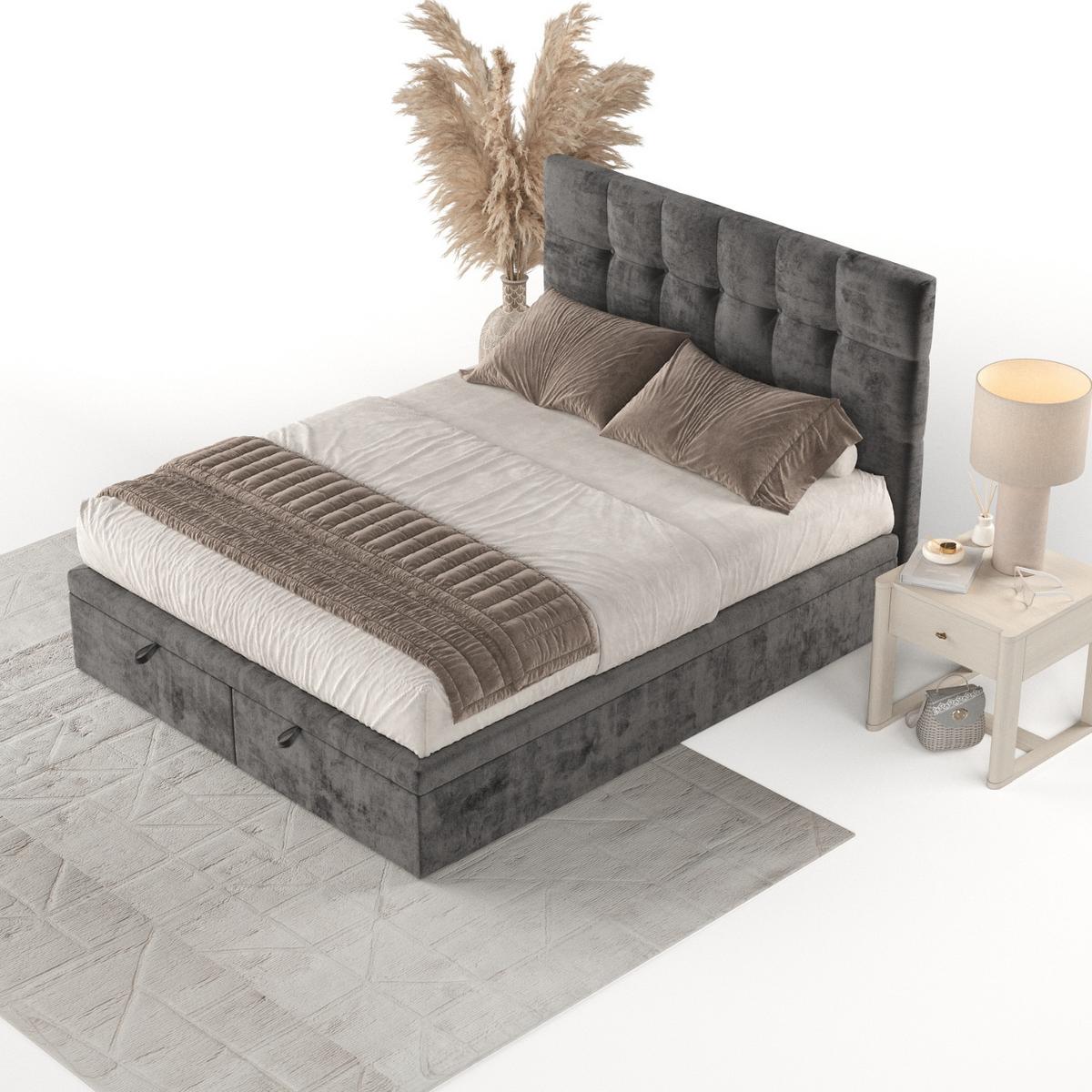 POLSTERBETT Guam mit Stauraum 160/200 cm Stahl im Lotta Stoff - Graphitfarben/Schwarz, Holz/Holzwerkstoff (160/200cm) - AltaBeds